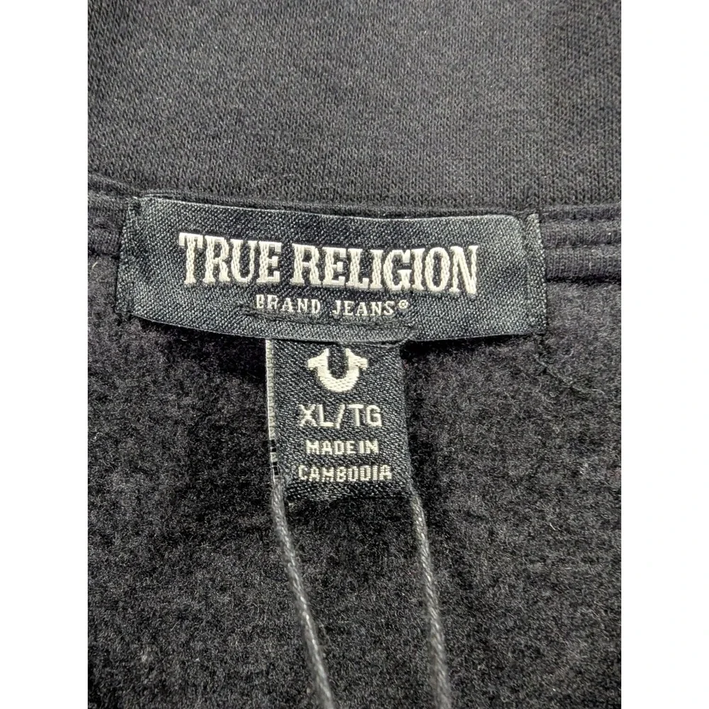 True Religion Collared Patch Fleece Varsity Jacket XL Black White 700581 New